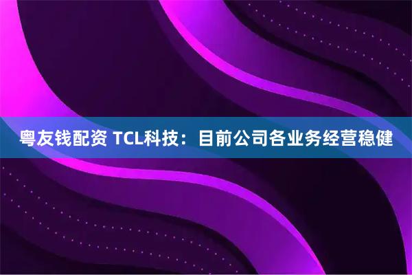 粤友钱配资 TCL科技：目前公司各业务经营稳健
